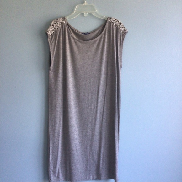 Splendid Gray T-shirt Dress Lace Up Shoulder Size S - Picture 3 of 8